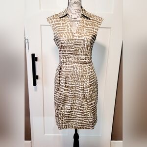 Calvin Klein Women’s Sleeveless Sheath Dress Sz 6 Brown & White Safari Print